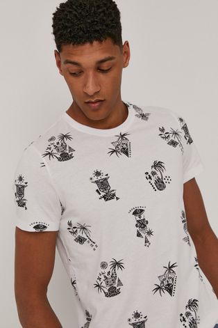 Bawełniany t-shirt męski wzorzysty biały