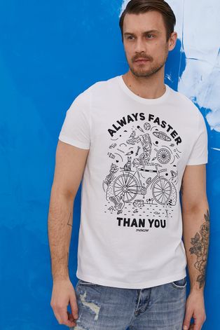 T-shirt męski z bawełny organicznej by Tomek Pieńczak, Grafika Polska biały