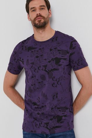 T-shirt męski z bawełny organicznej fioletowy