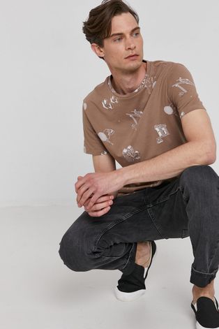 T-shirt męski z bawełny organicznej beżowy