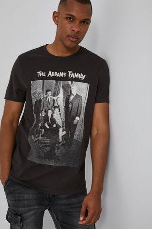 T-shirt męski z bawełny organicznej z nadrukiem The Addams Family czarny