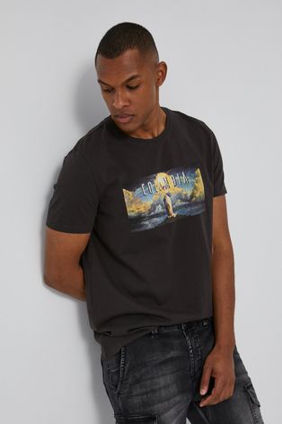T-shirt męski z bawełny organicznej z nadrukiem Columbia Pictures szary