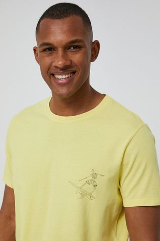 T-shirt męski z bawełnianej dzianiny żółty