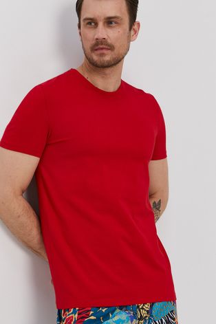 T-shirt męski z gładkiej dzianiny czerwony