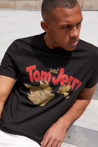 T-shirt męski z nadrukiem Tom and Jerry czarny