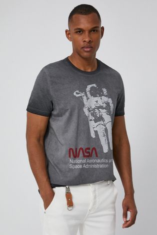 T-shirt męski z nadrukiem NASA szary