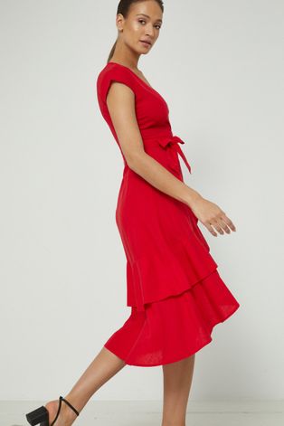 Φόρεμα από λινό μείγμα Medicine χρώμα: κόκκινο