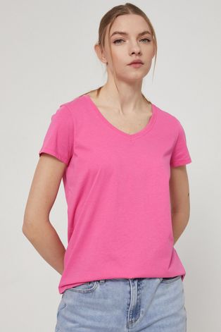 T-shirt bawełniany damski różowy