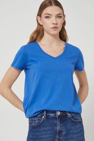 T-shirt bawełniany damski niebieski
