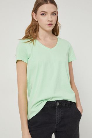 T-shirt bawełniany damski zielony
