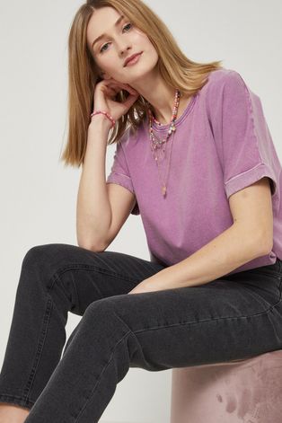 T-shirt bawełniany gładki fioletowy
