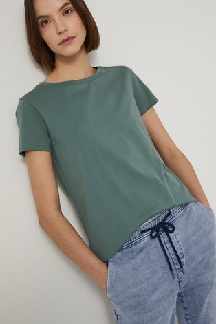 T-shirt bawełniany damski gładki zielony