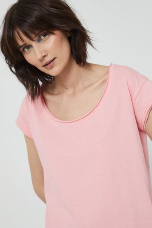 T-shirt bawełniany damski gładki różowy