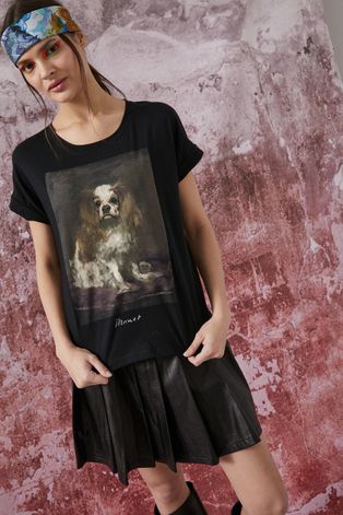 T-shirt bawełniany Eviva L'arte damski z nadrukiem czarny