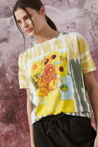 T-shirt bawełniany Eviva L'arte damski z nadrukiem multicolor