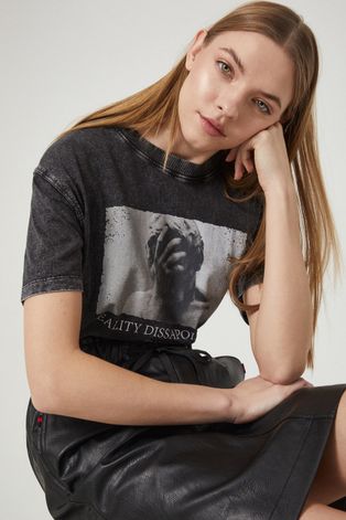 T-shirt bawełniany damski z nadrukiem czarny