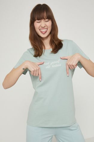 T-shirt damski z haftowanym napisem zielony