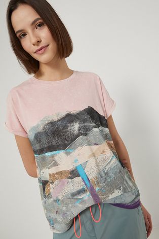 T-shirt bawełniany damski z nadrukiem różowy