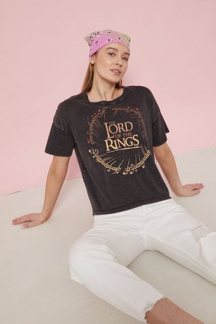 T-shirt bawełniany damski The Lord of The Rings czarny