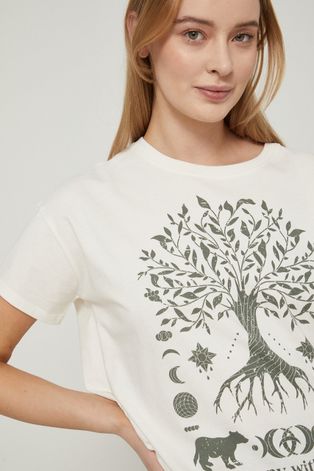 T-shirt z bawełny organicznej damski beżowy