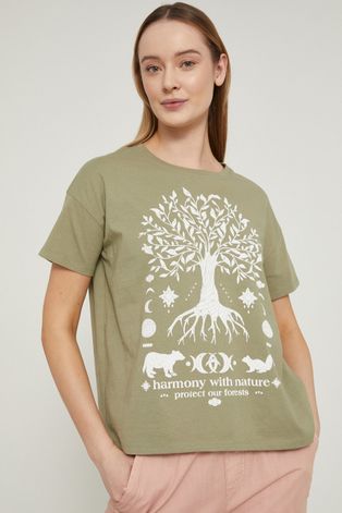 T-shirt z bawełny organicznej damski zielony