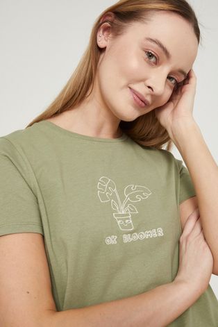 T-shirt z bawełny organicznej damski zielony