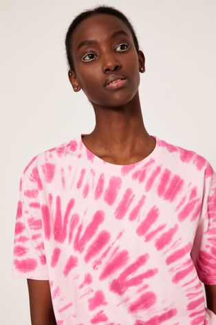 T-shirt bawełniany damski wzorzysty różowy