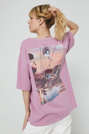 T-shirt bawełniany damski z kolekcji Kolaże by Hint of Time - Collage Studio różowy