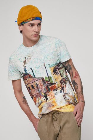 T-shirt bawełniany Eviva L'arte męski wzorzysty multicolor