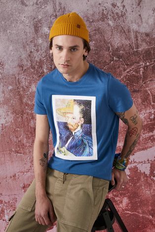 T-shirt z bawełny organicznej Eviva L'arte męski z nadrukiem niebieski
