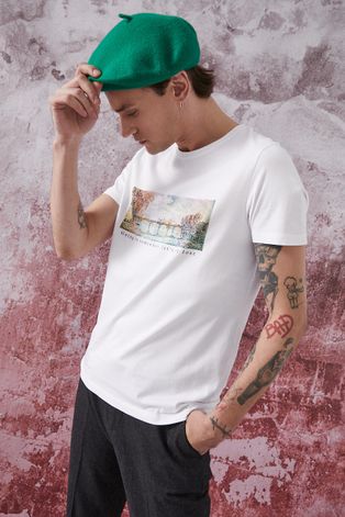 T-shirt bawełniany Eviva L'arte męski z nadrukiem biały
