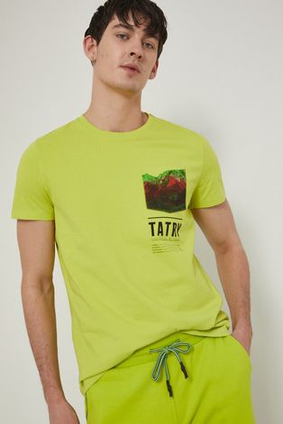T-shirt męski z bawełny organicznej z nadrukiem zielony