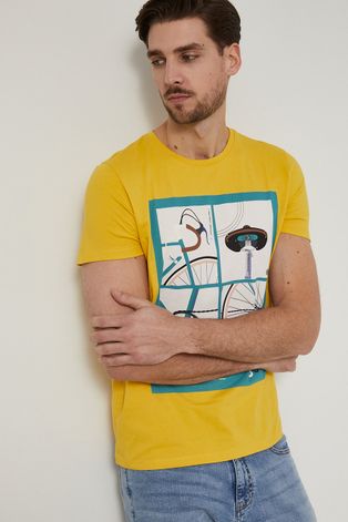 T-shirt bawełniany męski z nadrukiem żółty