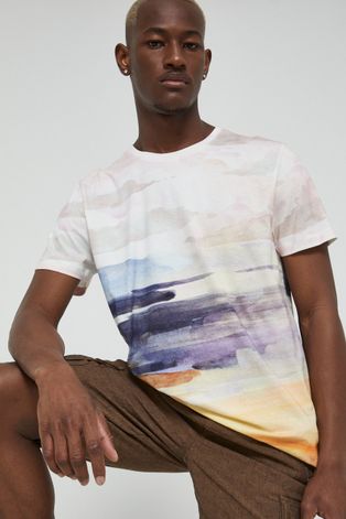 T-shirt bawełniany męski wzorzysty multicolor
