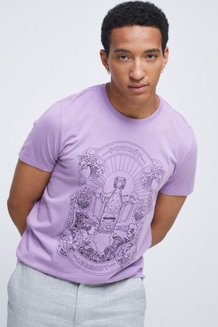 T-shirt bawełniany z nadrukiem fioletowy