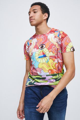 T-shirt bawełniany wzorzysty multicolor