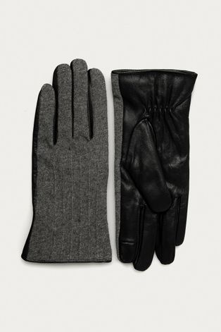Rękawiczki damskie skórzane czarne/ szary melanż
