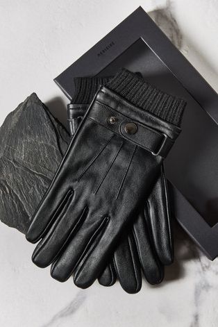 Skórzane rękawiczki męskie w pudełku prezentowym czarne