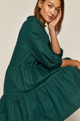 Bawełniana sukienka damska z falbaną zielona