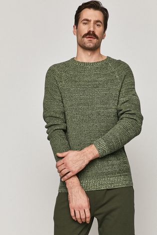 Sweter męski z melanżowej dzianiny zielony