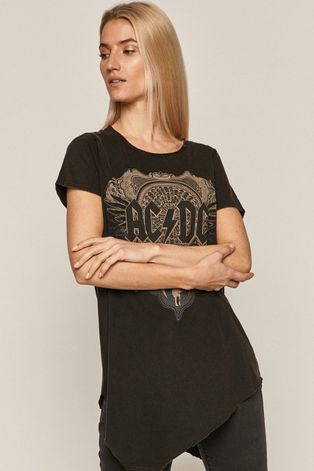 T-shirt damski z nadrukiem AC/DC czarny