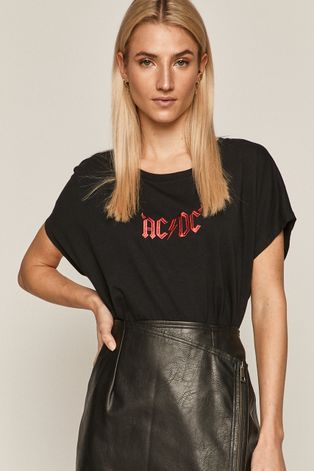 T-shirt damski z bawełny organicznej z nadrukiem AC/DC czarny