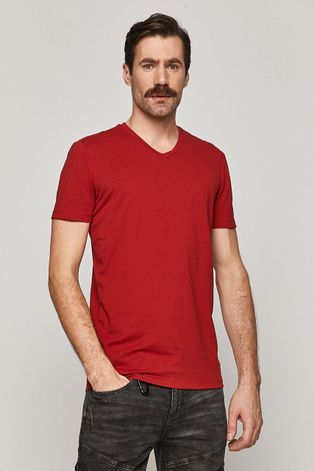 T-shirt męski Basic ze spiczastym dekoltem czerwony