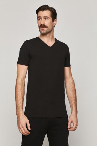 T-shirt męski Basic ze spiczastym dekoltem czarny