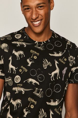 T-shirt męski wzorzysty czarny