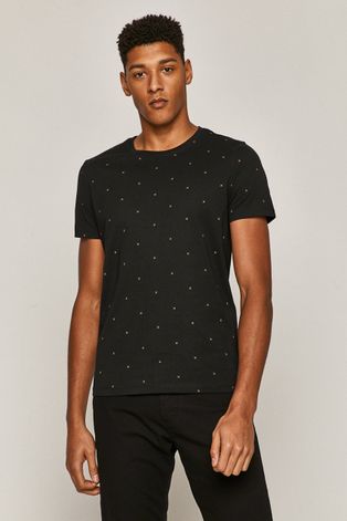 T-shirt męski bawełniany w drobny wzór czarny