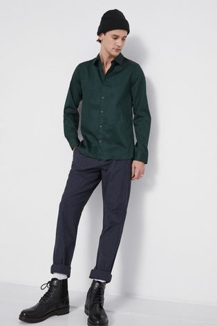 Koszula męska z gładkiej tkaniny zielona