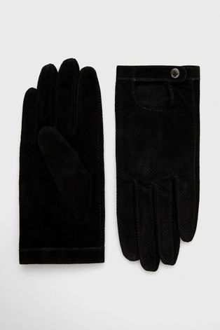 Rękawiczki ze skóry zamszowej damskie czarne