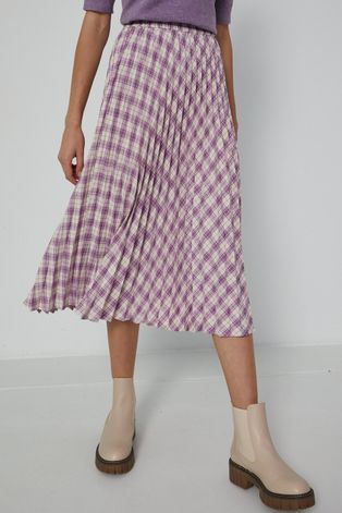 Plisowana spódnica damska w kratkę fioletowa