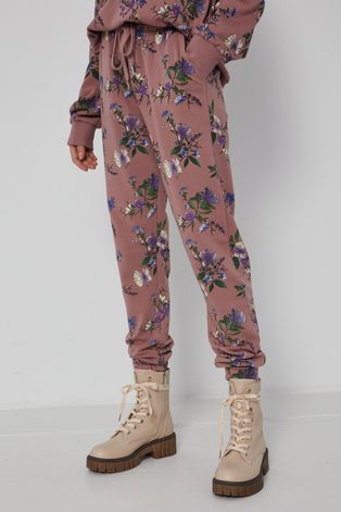Spodnie dresowe damskie w kwiaty różowe